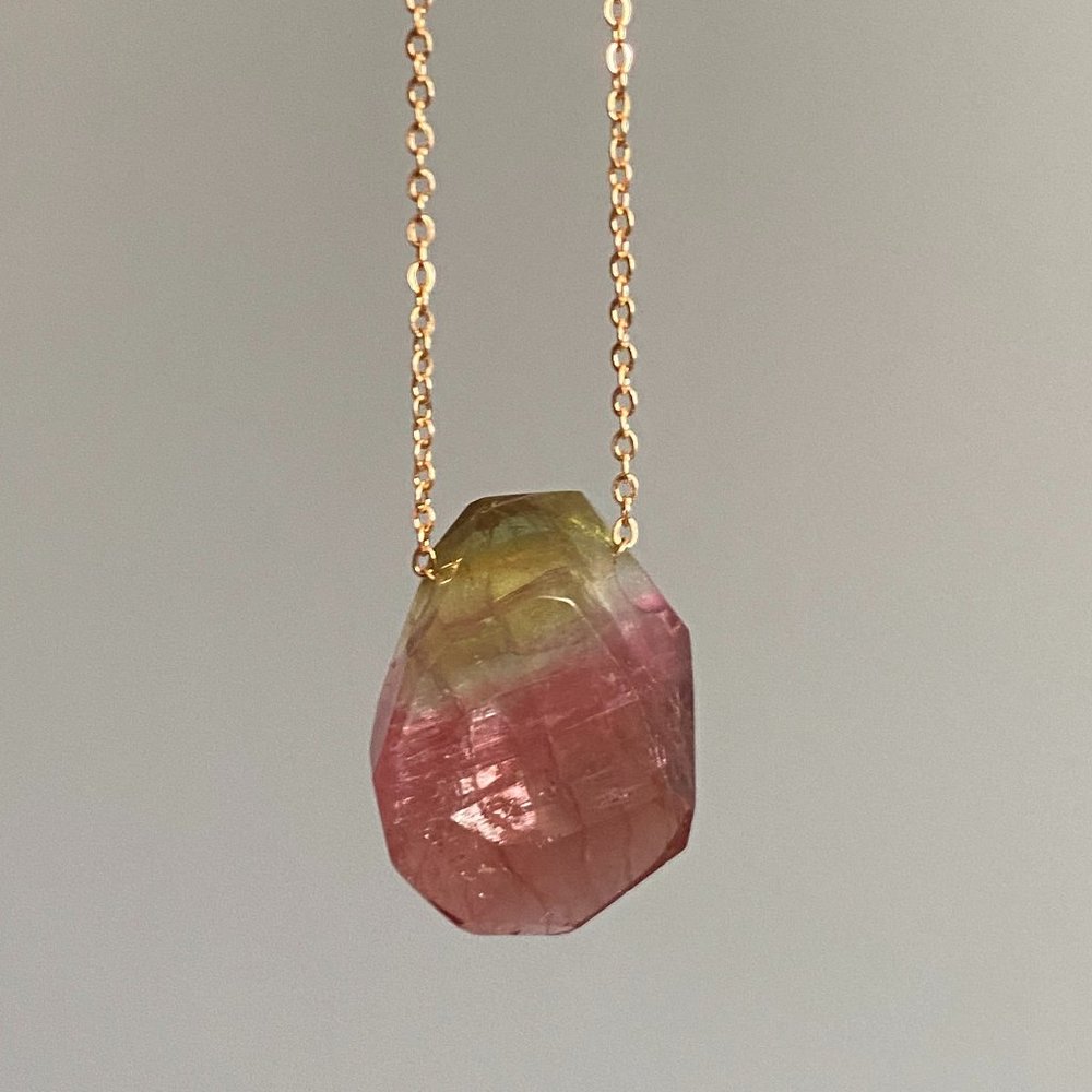 Pratt Daddy Watermelon Tourmaline Pendant w/ 14k Gold filled chain Very Rare